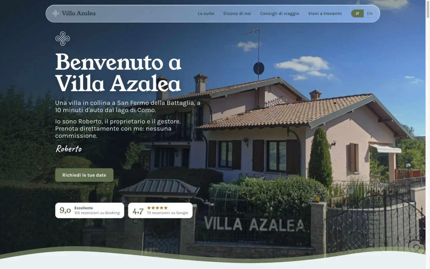Homepage del sito Villa Azalea