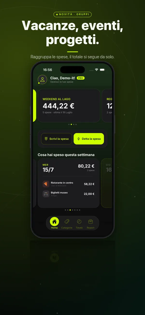 VoceSpesa: gruppi di costo per viaggi, eventi e progetti